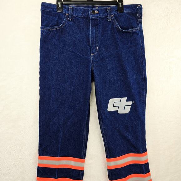 Vintage Calpia Caltrans Jeans Made In USA Zipper Fly Snap Reflective Size 36x32 - Picture 3 of 13